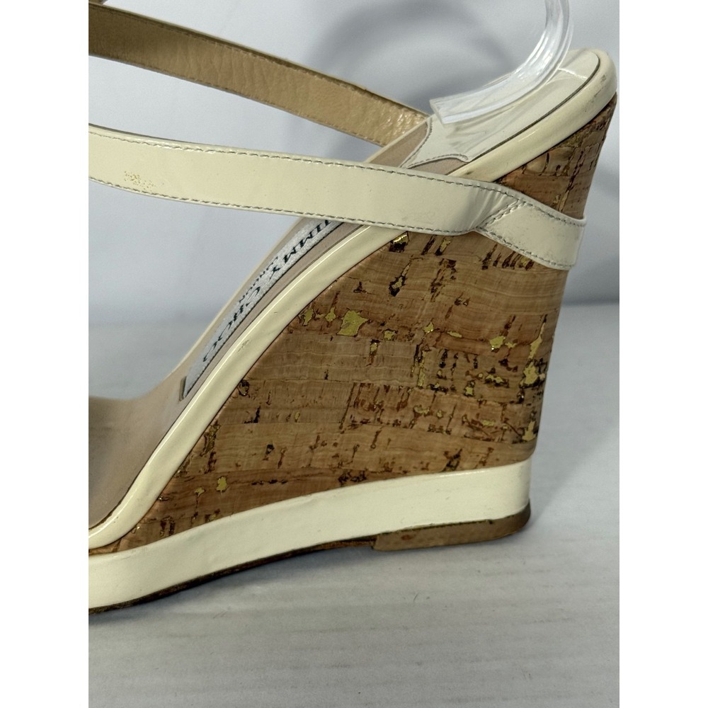 Jimmy Choo‎ London Wedge Sandals Women's Size 7 Cream Open Toe Ankle Strap - Picture 4 of 7